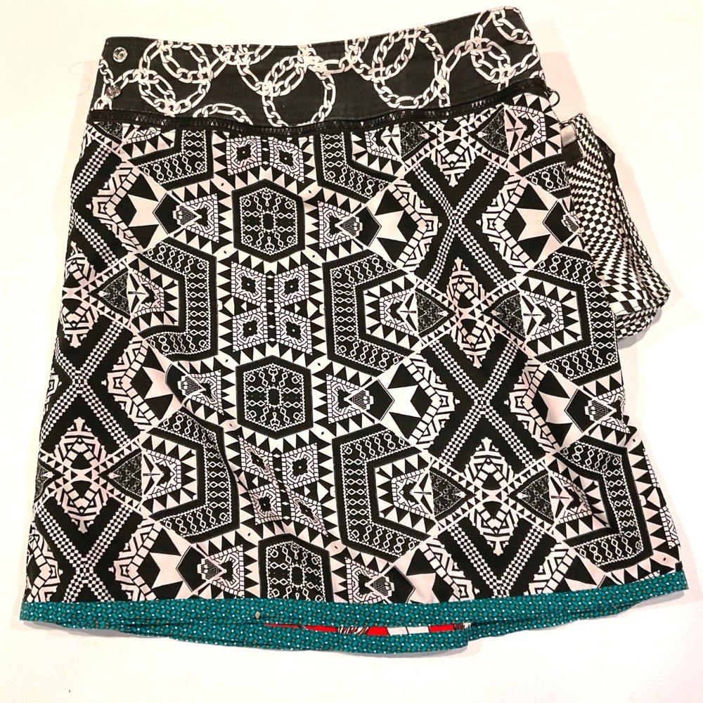 ZAND AMSTERDAM Reversible skirt Snap Adjustable geometric S M L boho bag retro - Picture 13 of 16